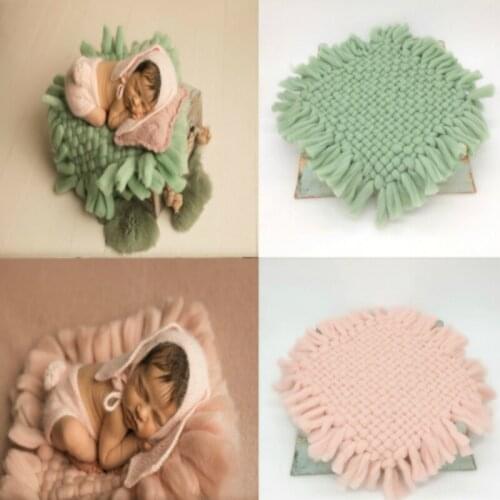 45*45CM Hand Made Knitted Blanket Mat Baby Photography Backdrops Textured Rug Mat Square Basket Filler Stuffer Photographie Prop