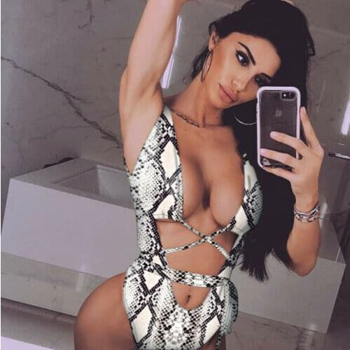 Hot Sexy Women Girls One-Piece Swimsuit Snake Pattern Beachwear Bandage Leopard Swimwear Hollow Out Monokini Bikini Bathing suit