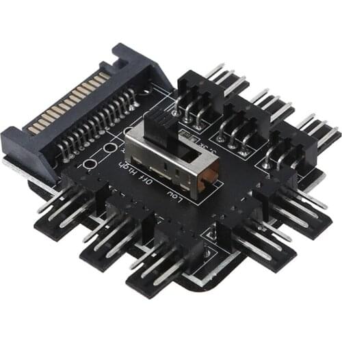 PC SATA 1 to 8 Cooler Cooling Fan Hub 3Pin 12V Splitter Power Socket 2 Level Speed Controller4 PIN/SATA for Fan Computer Laptop