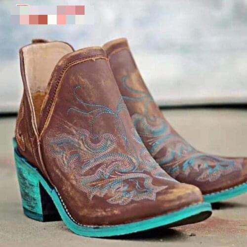 Autumn Winter Casual Western Cowboy Ankle Boots Women Leather Cowgirl Boots Short Cossacks TGHDOF High Heels Shoes TGHDOF