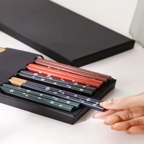 5 Pairs Japanese Style Chopsticks Printed Bamboo Ecological Chopsticks Handmade Wood Sushi Chopsticks Anti-slip Food Chopsticks