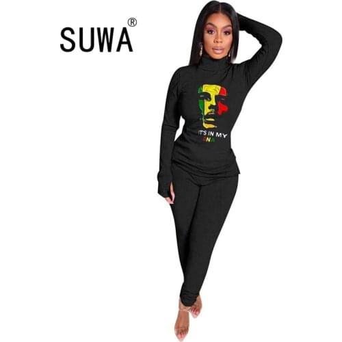 Sexy Fitness Wear Knitted Two Piece Outfits For Women Set Long Sleeve Fall Winter Top And High Waist Skinny Pants Trousers