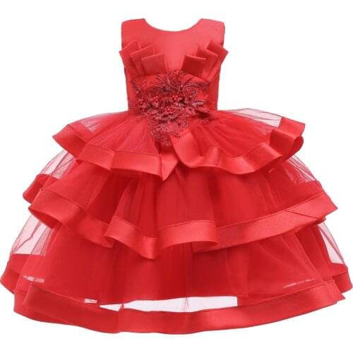 Elegant Flower Girls Princess Dressed Girl Layered Tutu Dress For Birthday Wedding Performance Party 2 4 6 12 Years Kids Clothes