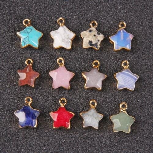 Star Shape Natural Stone Charms Agates Pentacle Gemstones Crystal Pendant for Jewelry Making DIY Necklace Accessories 14mm*12mm