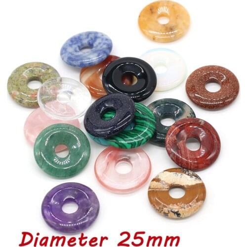 Natural Stone Pendant Reiki Heal Amethysts Round Flat Crystal Big Hole Pendant for Jewelry Making Necklace Gift 25x25mm