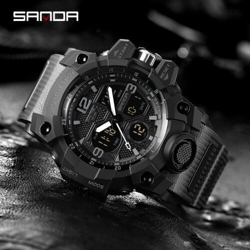 Men Watches SANDA Sport Watch Waterproof 50M Wristwatch Relogio Masculino Militar Mens Clock Digital Military Army Watch 6030