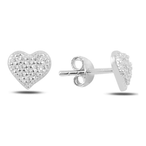 Silver 925 Sterling Heart Zircon Stone Earrings