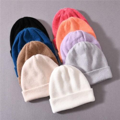 Wool Cashmere Knitted Beanies Thick Double Layer Fluffy Long Rabbit Hair Skullies Female Knitted Hats Warm Unisex Beanie Warm