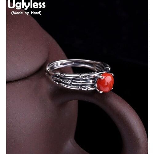 Uglyless Vintage Ethnic Real Silver Open Rings for Women Nature Agate Rings Solid 925 Sterling Silver Fine Jewelry Gemstone R976