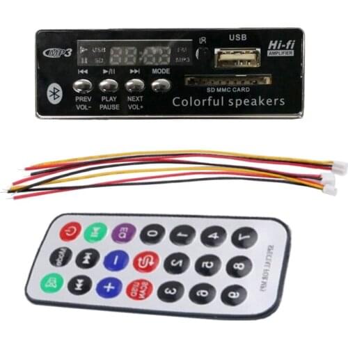 USB wireless bluetooth-compatible MP3 decoder board audio decoder speaker accessories color screen 12V support FM/TF