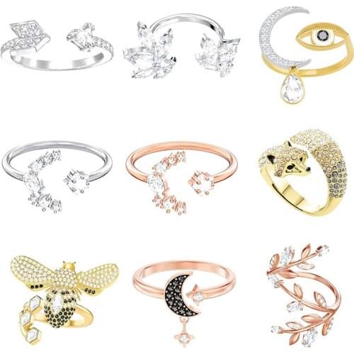 High Quality Swa Original Fashion Classic Powder Arrow Moon Eye Leaf Ring Jewelry Wholesale