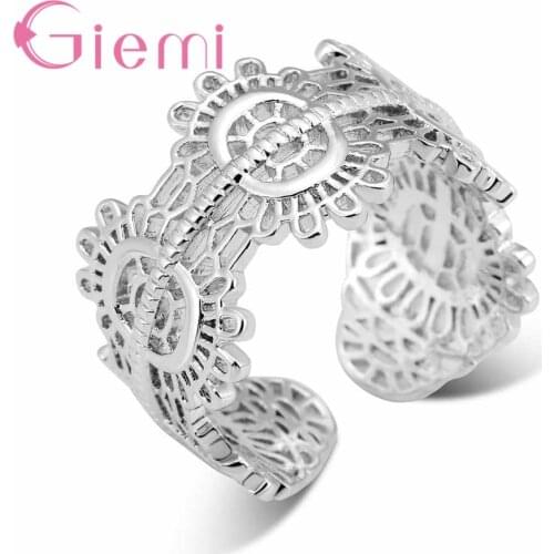 Top-Grade 925 Sterling Silver Open Rings for Women Hot Trendy Silver Flower Bague Engagement Jewelry Resizable