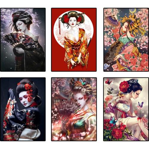 Japanese geisha beauty kimono woman canvas painting art posters and prints on canvas wall art pictures home decoration gifts