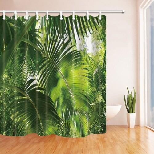 Tropical Palm Tree Leaf In Forest Bathroom Shower Curtain Green Plant Polyester Fabric Waterproof Home Bath Decor With Hooks