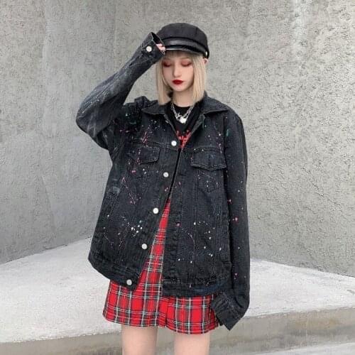 New Womens 2021 High Street Fashion Loose Turn-Down Collar Single Breasted Casual Denim Jackets Korean Style Vintage Coat