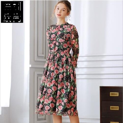 Female Spring Summer Print Fat mm Fairy Skirt Thin Dresses Ruffled Waist Floral Dress New Spring 2021 Long Midi Skirt Clothing