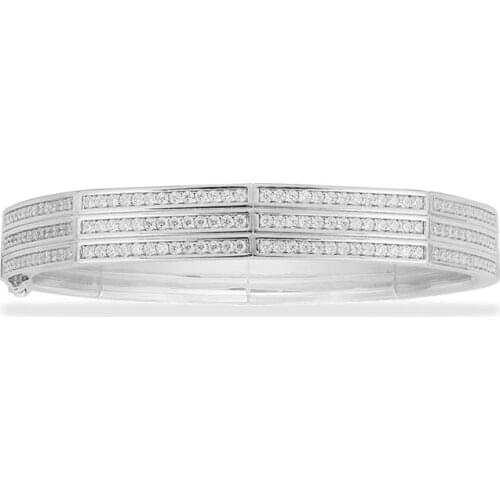 SLJELY Fashion Real 925 Sterling Silver White Triple Octagon GeometricBangle Micro Zirconia Stones Women Brand Bracelet Jewelry