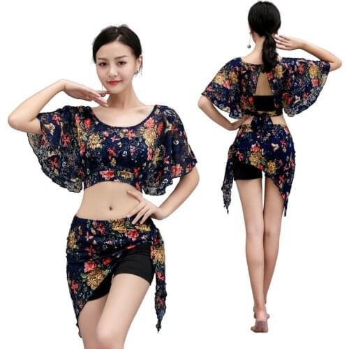 Women Oriental Belly Dance Costumes Ladies Indian Bellydance Dress Female Modern Dancing Practice Clothing Print Dress Two-piece