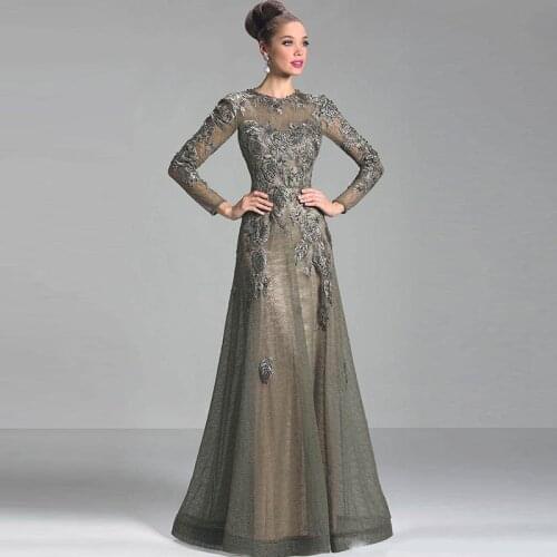 Plus Size Mother Of The Bride Dresses A-line Long Sleeves Tulle Lace Long Groom Mother Dresses For Weddings