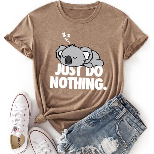 Women Crew Neck Short Sleeve Casual Summer T-shirts Ease Koala Graphic Tee Shirts Tops Female Clothes Streetwear Shirts