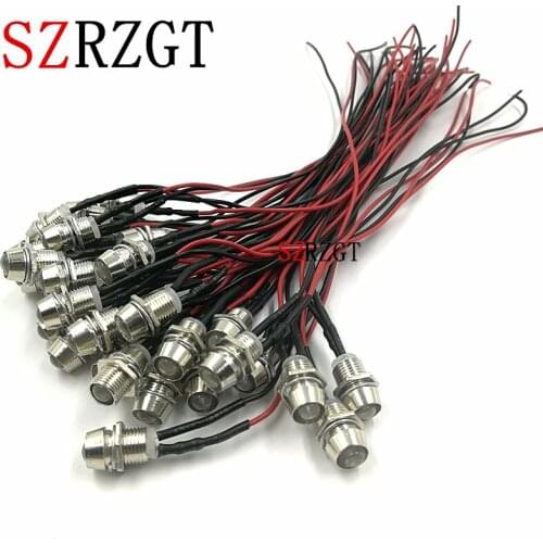 10-100pcs 5mm 12V colorful pre-wired LED Metal Indicator Pilot Dash Light Lamp Wire Leads
