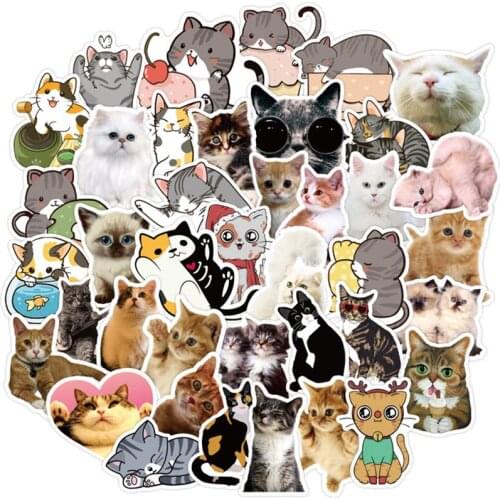 10/30/50pcs New Cute Cartoons Cat Stationery Sticker For Car Laptop PVC Backpack Home Decal Pad Waterproof DIY Classic Toy