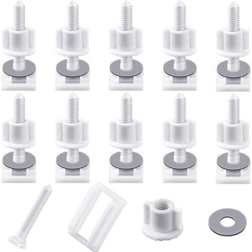 10 Pieces White Plastic Toilet Seat Screws and Nuts with Rubber Washers, Hinge Bolts Screws Hinges Replacement Parts