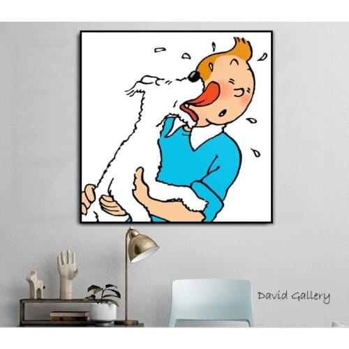 100% Hand Painted Oil Painting With Popular Art Graffiti Artworks TINTIN Cartoon On Canvas For Kids Room