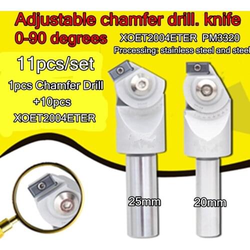 11pcs/set 0-90-degree Adjustable Chamfer Drill Chamfer End Mills XOET2004ETER PM3320 Processing stainless steel and steel etc