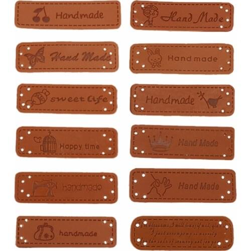 12/10Pcs Handmade Labels for Clothes PU Leather Label Tags On Clothes Hat Shoes Bag DIY Apparel Sewing Accessories