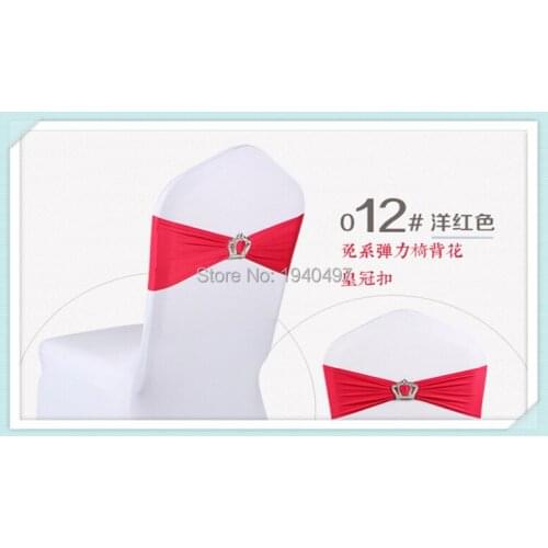 15 x 35CM 100PCS New Red Lycra Spandex Chair Back Supplies Wedding Party Sash Band with Crown Buckle Decor