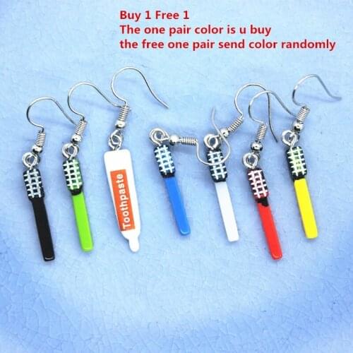 2 Pairs Mini Toothbrush Toothpaste Resin Earrings For Women/ Girl /Child Personality Creative Ear Jewelry Gift Crafts