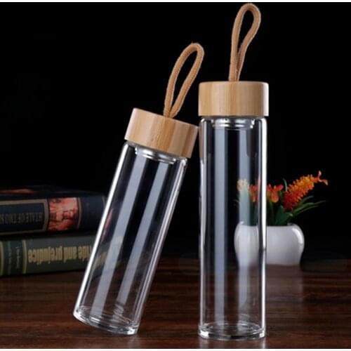 400ml 500ml High Quality Glass Water Bottles Bamboo Lid With Rope Drink Bottled For Beverages Outdoor Brief Portable Tea bottle