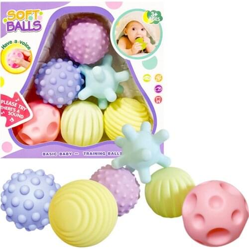 6pcs Baby Touch Hand Ball Toys Rubber Textured Hands Touch Ball Baby Sensory Toys Ball Bath Toys Hand Ball Toy For Children
