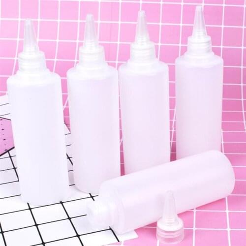 6pcs 250ml Tip Applicator Bottle Plastic Squeeze Bottle Clear Liquid Dispenser Pointed Mouth Bottle Plastic Water Bottle (White)