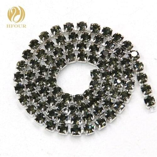 Free shipping 5yard/bag High quality Sliver base Grey glass crystal Rhinestones Cup Chain DIY clothing/Wedding dress Accessories