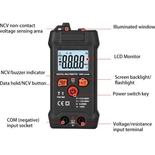 G5AB Autorange Digital LCD Multimeter NCV Detector with Backlit Testing AC DC Voltage Resistance with NCV Function & Backlit