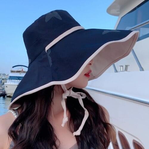 COKK Sun Hat Women Summer Spring Cotton Butterfly Printing Solid Color Fisherman Cap Outdoor Sun Protection Simple Bucket Hat