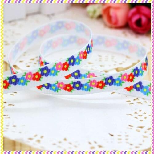 DHK 3/8'' 5yards flowers printed grosgrain ribbon headwear hair bow diy party decoration OEM Wholesale 9mm E1279