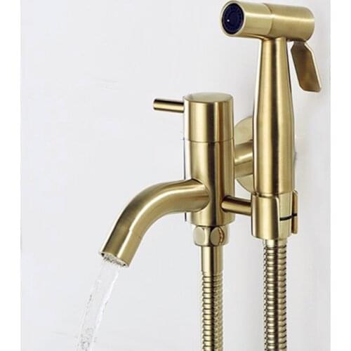 Two ways Bidet Sprayer Faucet Stainless Steel Toilet Bidet Sprayer brushed Gold Douche Kit Shattaf Copper Valve Jet Set BG99