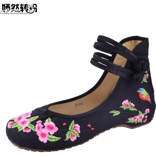 Chinese Traditional Embroidery Women Canvs Shoes Casual Floral Ladies Shoe New Women Flats Dance Single Shoes