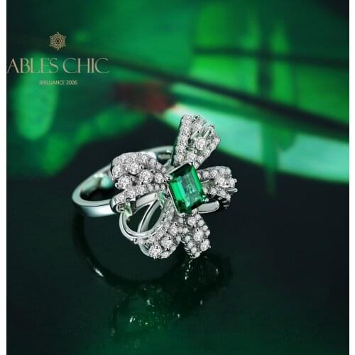 Sterling Silver Lab Emerald Butterfly Wedding Ring Big Chrome Tourmaline 5A Zircon Gemstone Bridal Engagement Rings S2R1S2R1262