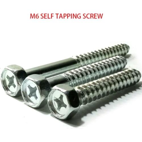 M6 x 40 50 60 70 80 mm white znic plated self tapping hex head furniture wood steel screw TV wall anchor shelf insert faster