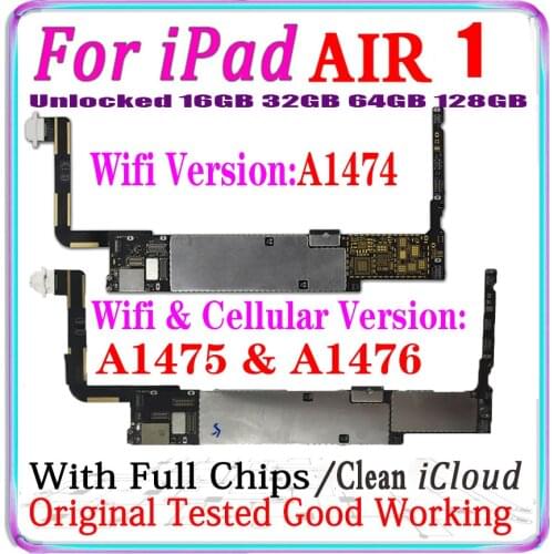 Clean iCloud unlocked for Ipad 5 Logic Boards Wifi Cellular for iPad Air 1 Motherboard with IOS A1474 / A1475 A1476 High Quality