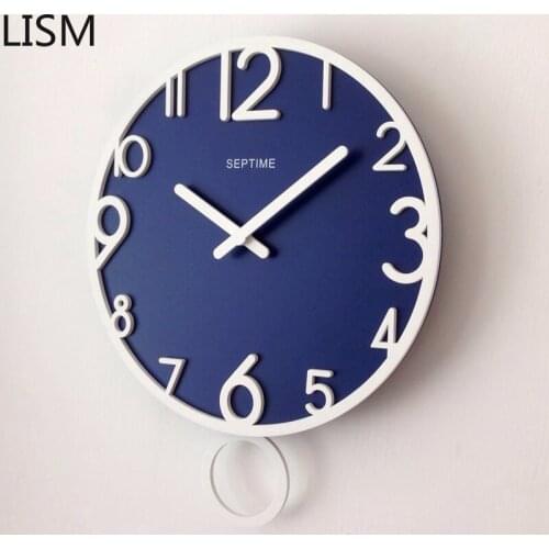 Wall Clock Mechanism with Pendulum Round Wall Clock Quartz Silent Modern Design Nordic Wooden Clock Reloj De Pared 3d
