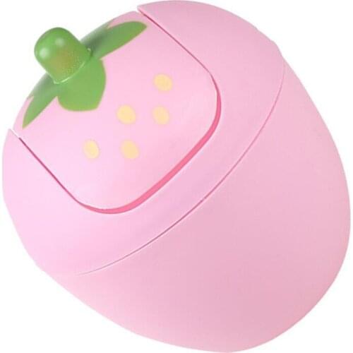 Cute Pink Red Strawberry Waste Bin Desktop Portable Plastic Mini Garbage Basket Home Bedroom Storage Bucket Trash Can With Lid