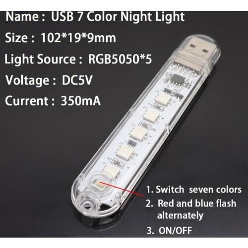 Mini USB Book Lights LED Night Light 5 leds Portable Book Light RGB 5050 5V For PC Laptops Computer Mobile Power Reading Lamp