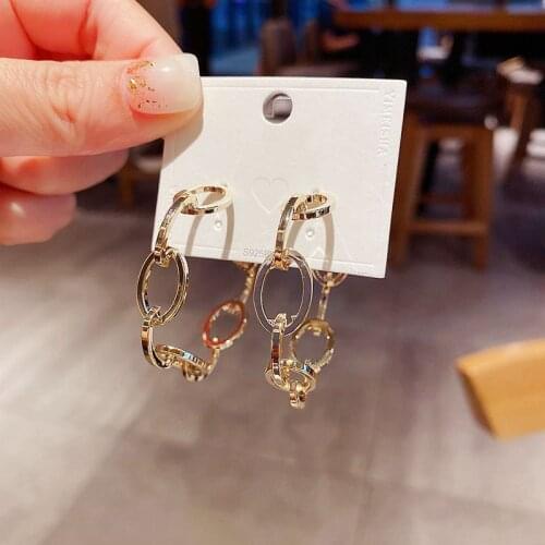 Trendy Large Circle Gold Hoop Earrings Round Geometric Simple Chain Chape Large Stud Earrings For Women Korean Jewelry 2021