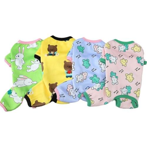 Cartoon Pet Cat Clothes Dog Pyjamas Warm Hoodie Shirt Jumpsuit Pyjamas Winter Pink Blue Yellow Green Dog Clothing Outfit PJS