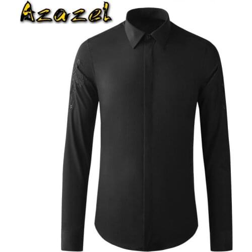Azazel Long Sleeve Male Shirts Luxury Embossed Embroidery Solid Color Man Shirts Fashion Slim Fit Party Mens Shirts 4XL